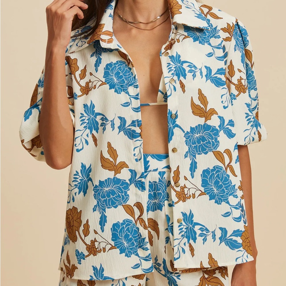 Floral Button-Up Shirt and Shorts Set
